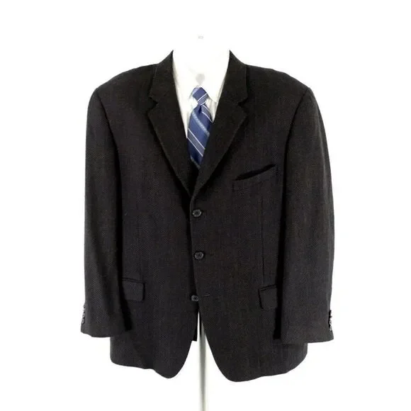 Joseph‎ Abboud Soft Tweed Wool Blue Black Tan Check 3 Button Sport Coat 44R